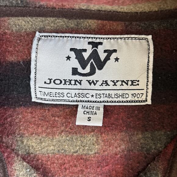 JOHN WAYNE SUPPLY‎ MENS RED BLACK PLAID SNAP PULLOVER FLEECE S - Picture 4 of 6